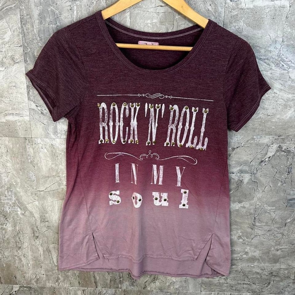 Burgundy and purple‎ ombre graphic tee "Rock n Roll in my soul" Woman's Small